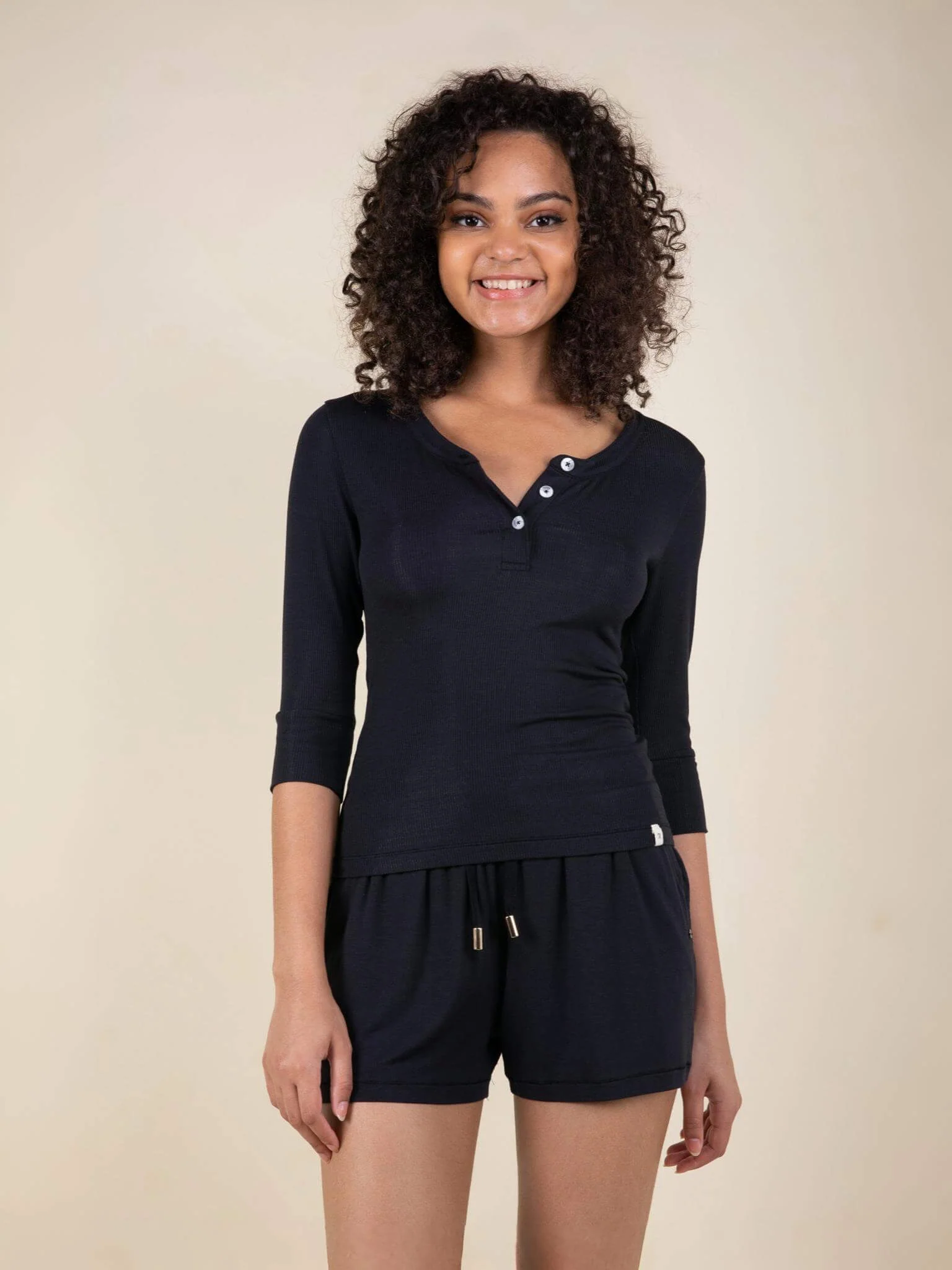 Daydream Ribbed Fitted Henley Top - Image 9