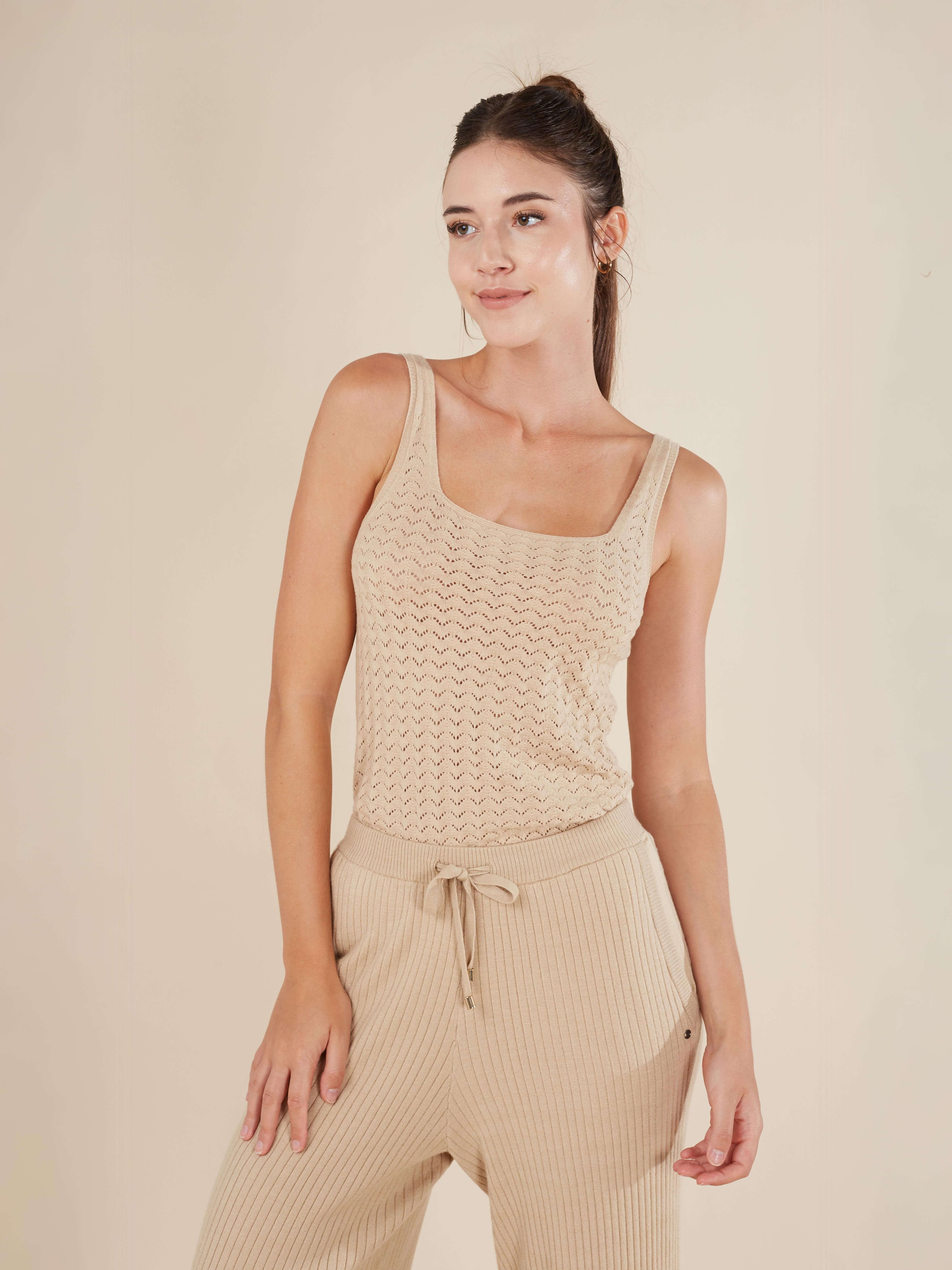 Reis Pointelle Knit Square Neck Tank Top - Image 13