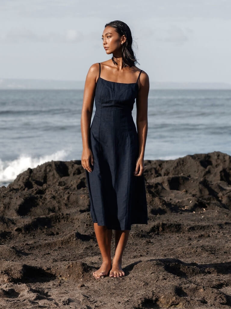 Terra Linen Midi Tie-Back Dress - Image 10
